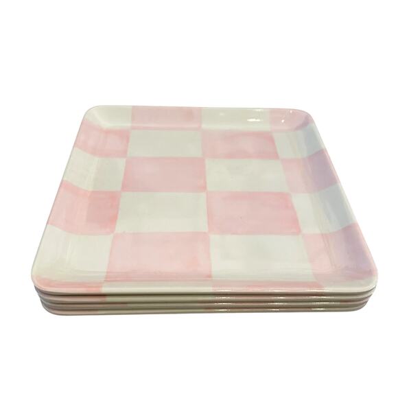 Pink & White Checkered Melamine Appetizer Dessert Plates 6in Square NEW - Picture 3 of 11